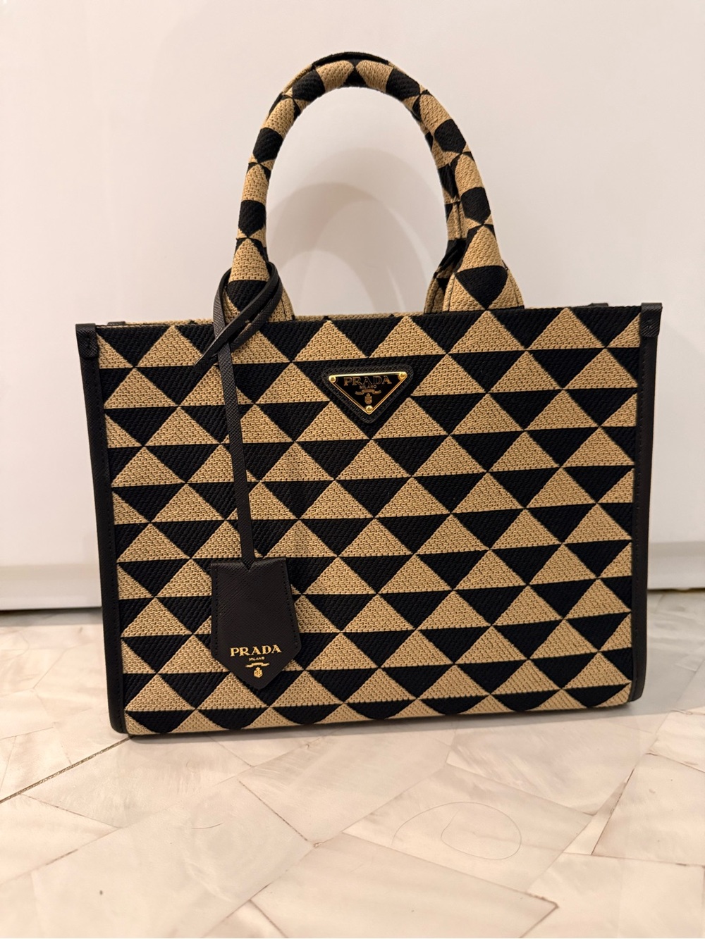 Prada Black and Tan Galleria cloth tote